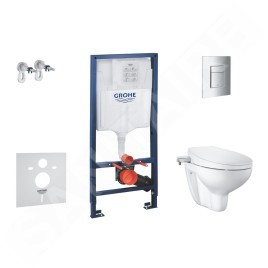 Grohe Solido - Set d’installation murale, toilettes et siège de bidet Bau Ceramic, softclose, bouton Even, chrome SANI15BB1102