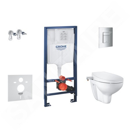 Grohe Solido - Set d’installation murale, toilettes et siège de bidet Bau Ceramic, softclose, bouton Even, chrome SANI15BB1102