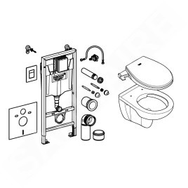 Grohe Solido - Set d’installation murale, toilettes et siège de bidet Bau Ceramic, softclose, bouton Even, chrome SANI15BB1102