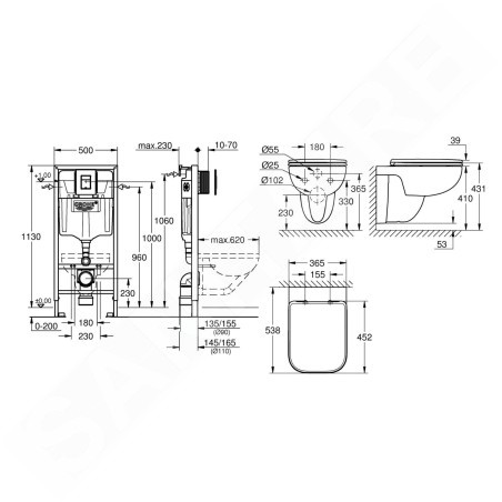 Grohe Solido - Set d’installation murale, toilettes et siège Start Edge Ceramic, softclose, bouton Even, chrome SANI15BB1103