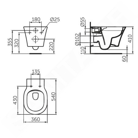 Ideal Standard Connect Air - WC suspendu, Rimless, Ideal Plus, blanc E2288MA