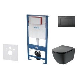 kielle Genesis - Set de bâti-support, cuvette Tesi et abattant softclose, Aquablade, plaque de déclenchement Gemini III, noir