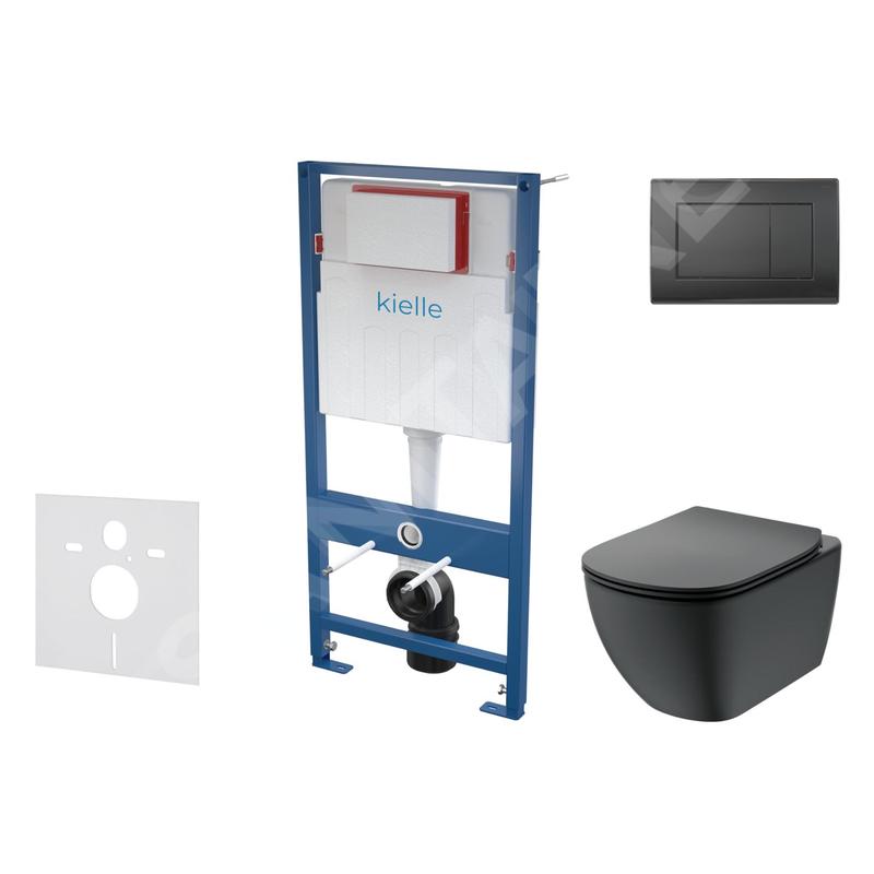 kielle Genesis - Set de bâti-support, cuvette Tesi et abattant softclose, Aquablade, plaque de déclenchement Gemini III, noir kielle Genesis - Set de bâti-support, cuvette Tesi et abattant softclose, Aquablade, plaque de déclenchement Gemini III, noir