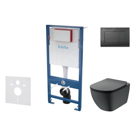 kielle Genesis - Set de bâti-support, cuvette Tesi et abattant softclose, Aquablade, plaque de déclenchement Gemini III, noir