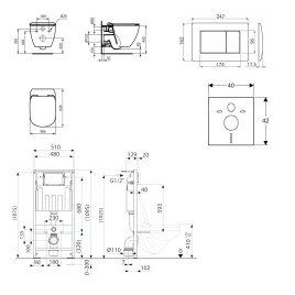 kielle Genesis - Set de bâti-support, cuvette Tesi et abattant softclose, Aquablade, plaque de déclenchement Gemini III, noir
