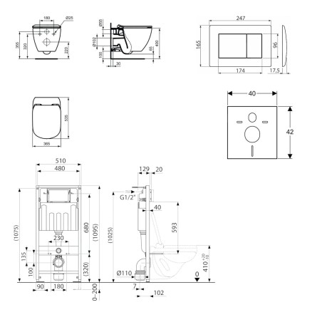 kielle Genesis - Set de bâti-support, cuvette Tesi et abattant softclose, Aquablade, plaque de déclenchement Gemini III, noir