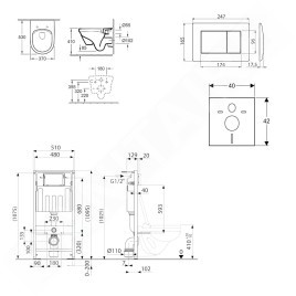 kielle Genesis - Set de bâti-support, cuvette Architectura et abattant softclose, plaque de déclenchement Gemini III, noir mat