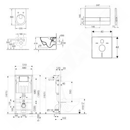 kielle Genesis - Set de bâti-support, cuvette Subway et abattant softclose, CeramicPlus, plaque de déclenchement Gemini I,