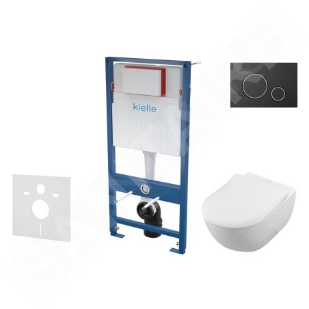 kielle Genesis - Set de bâti-support, cuvette Subway et abattant softclose, CeramicPlus, plaque de déclenchement Gemini II,