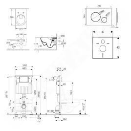 kielle Genesis - Set de bâti-support, cuvette Subway et abattant softclose, CeramicPlus, plaque de déclenchement Gemini II,