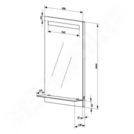 Aqualine Accessoires - Miroir avec éclairage LED 500x800 mm et tablette, chromé ATH52