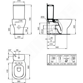 Ideal Standard Tesi - Cuvette WC combiné, évacuation vario, AquaBlade, blanc mat T0082V1