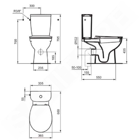 Ideal Standard Eurovit - Réservoir de chasse d’eau, remplissage latéral, blanc alpin T443201