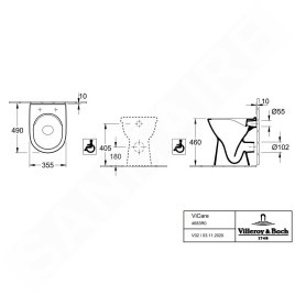 Villeroy & Boch ViCare - WC à poser, sortie par arrière, Rimless, CeramicPlus, blanc alpin 4683R0R1