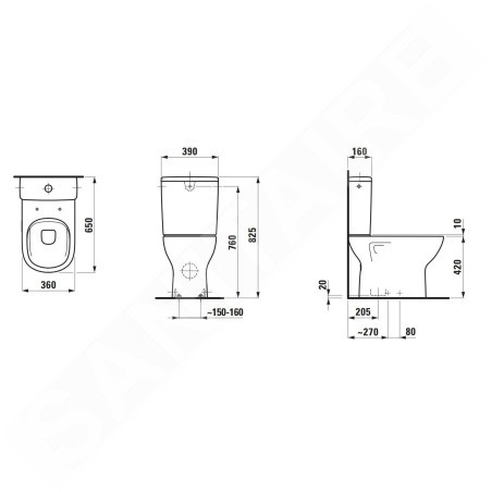 Laufen Lua - WC combiné avec siège SoftClose, évacuation par le bas, remplissage latéral, Rimless, DualFlush, blanc
