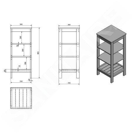 Aqualine Etide - Etagère 360x865x360 mm, blanc mat ET086