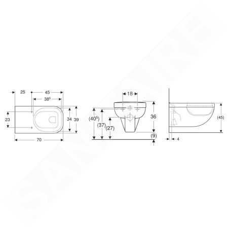Geberit Selnova Comfort - WC suspendu Square, 700x390 mm, à fond creux, blanc 500.792.01.7