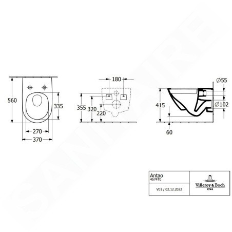 Villeroy & Boch Antao - Cuvette de WC suspendue, Rimless, CeramicPlus, TitanGlaze, TwistFlush, Pure Black 4674T0R7