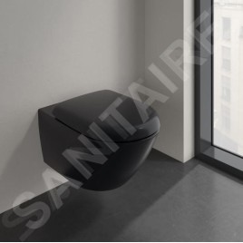 Villeroy & Boch Antao - Cuvette de WC suspendue, Rimless, CeramicPlus, TitanGlaze, TwistFlush, Pure Black 4674T0R7