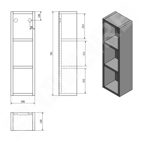 Aqualine Zoja - Armoire suspendue 200x701x120 mm, blanc 45463