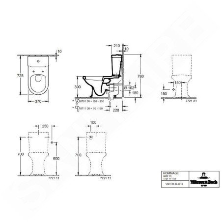 Villeroy & Boch Hommage - Réservoir de chasse d’eau, remplissage latéral, CeramicPlus, TitanGlaze, Pure Black 772111R7