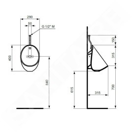 Ideal Standard Eurovit - Urinoir, arrivée d'eau par le haut, blanc E253401