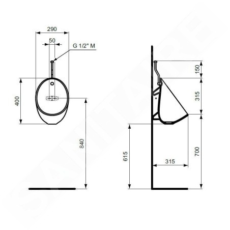 Ideal Standard Eurovit - Urinoir, arrivée d'eau par le haut, blanc E253401