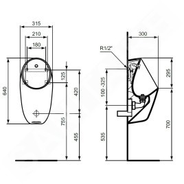 Ideal Standard i.Life - Urinoir, arrivée d'eau arrière, blanc E253701