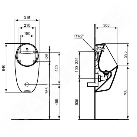 Ideal Standard i.Life - Urinoir, arrivée d'eau arrière, blanc E253701