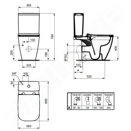 Ideal Standard i.Life B - Réservoir de chasse d'eau, remplissage par le bas, gris brillant T472358