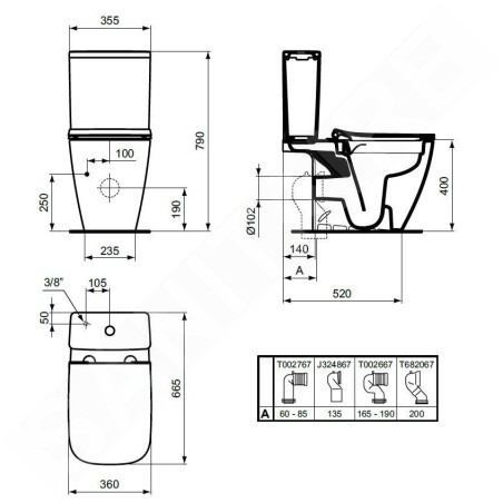 Ideal Standard i.Life B - Réservoir de chasse d'eau, remplissage par le bas, gris brillant T472358