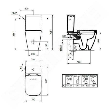 Ideal Standard i.Life B - Réservoir de chasse, remplissage par le bas, blanc T472401