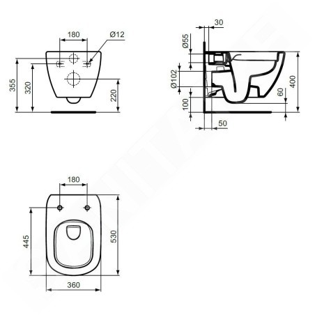 Ideal Standard Tesi - WC suspendu, RimLS+, Ideal Plus, blanc T4932MA