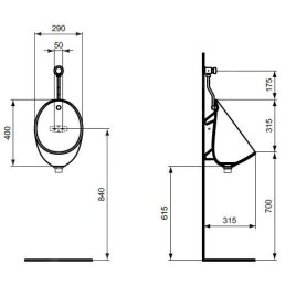 Ideal Standard Eurovit - Urinoir, arrivée d'eau arrière, blanc E253501