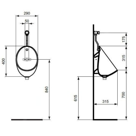 Ideal Standard Eurovit - Urinoir, arrivée d'eau arrière, blanc E253501