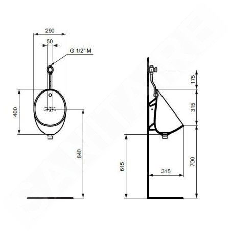 Ideal Standard Eurovit - Urinoir, arrivée d'eau par le haut, blanc E265601