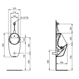 Ideal Standard i.Life - Urinoir, arrivée d'eau par le haut, blanc E265701