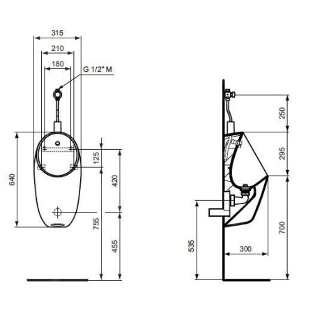 Ideal Standard i.Life - Urinoir, arrivée d'eau par le haut, blanc E265701