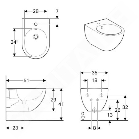Geberit Acanto - Bidet suspendu 510x350x290 mm, avec KeraTect, blanc 500.601.01.8