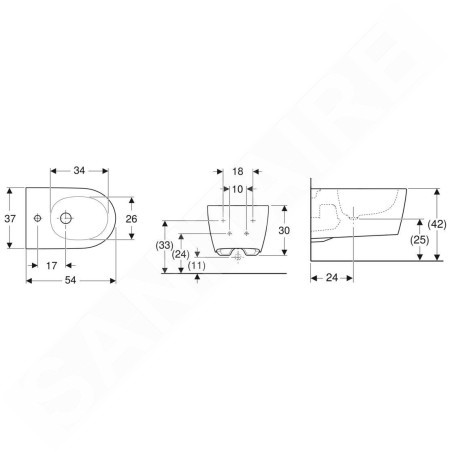 Geberit ONE - Bidet suspendu, 540x370 mm, trop-plein caché, trou pour robinetterie, KeraTect, blanc 500.690.01.1