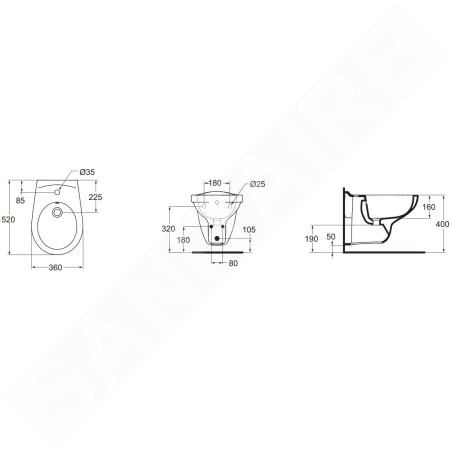Ideal Standard Eurovit - Bidet suspendu , 360x520x350 mm, blanc V493101