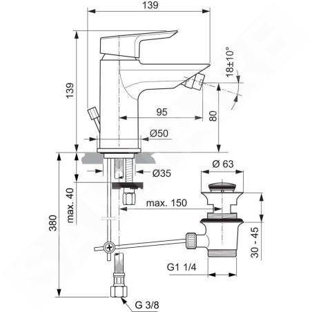 Ideal Standard Tesi - Mitigeur de lavabo avec garniture de vidage, chrome A6579AA