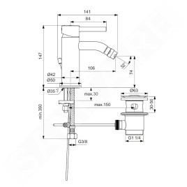 Ideal Standard CeraLine - Mitigeur de bidet avec vidage, noir BC197XG