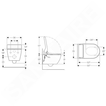 Geberit AquaClean - Bidet électronique Tuma Comfort avec céramique, Rimfree, SoftClosing, verre noir 146.292.SJ.1