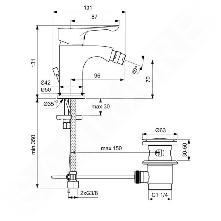 Ideal Standard Alpha - Mitigeur de bidet avec garniture de vidage, chrome BC652AA