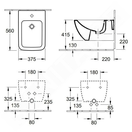 Villeroy & Boch Venticello - Bidet suspendu, avec un trou de robinetterie, CeramicPlus, blanc alpin 441100R1