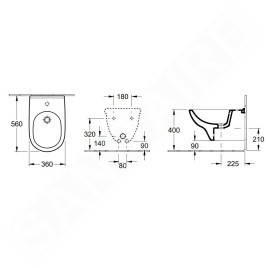 Villeroy & Boch O.novo - Bidet suspendu 360 x 560 mm, avec un trou pour robinetterie, CeramicPlus, blanc alpin 546000R1