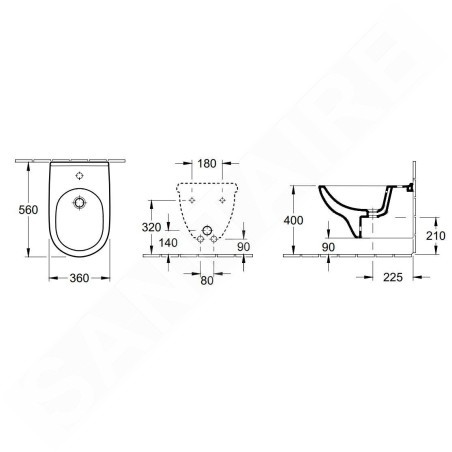 Villeroy & Boch O.novo - Bidet suspendu 360 x 560 mm, avec un trou pour robinetterie, CeramicPlus, blanc alpin 546000R1