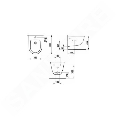 Laufen Pro - Bidet suspendu, 530x360 mm, 1 trou pour robinetterie, avec LCC, blanc H8309524003021