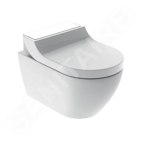 Geberit AquaClean - Bidet électronique Tuma Comfort avec céramique, Rimfree, SoftClosing, verre blanc 146.292.SI.1